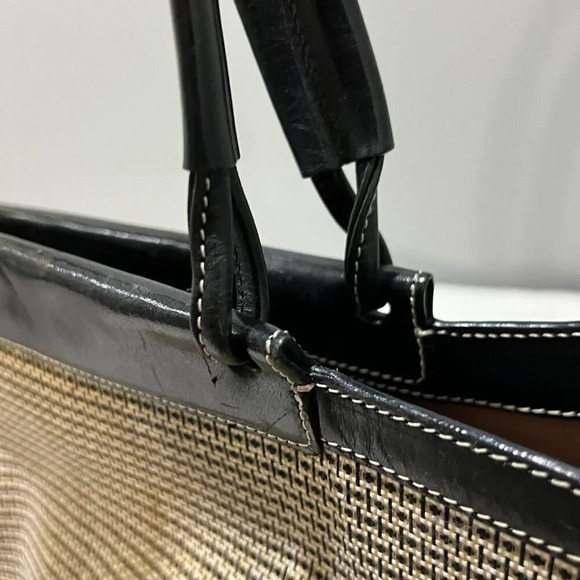 Tusk Womens Beige Black Shoulder Tote Bag Natural Woven Double Handle Large - Picture 6 of 14